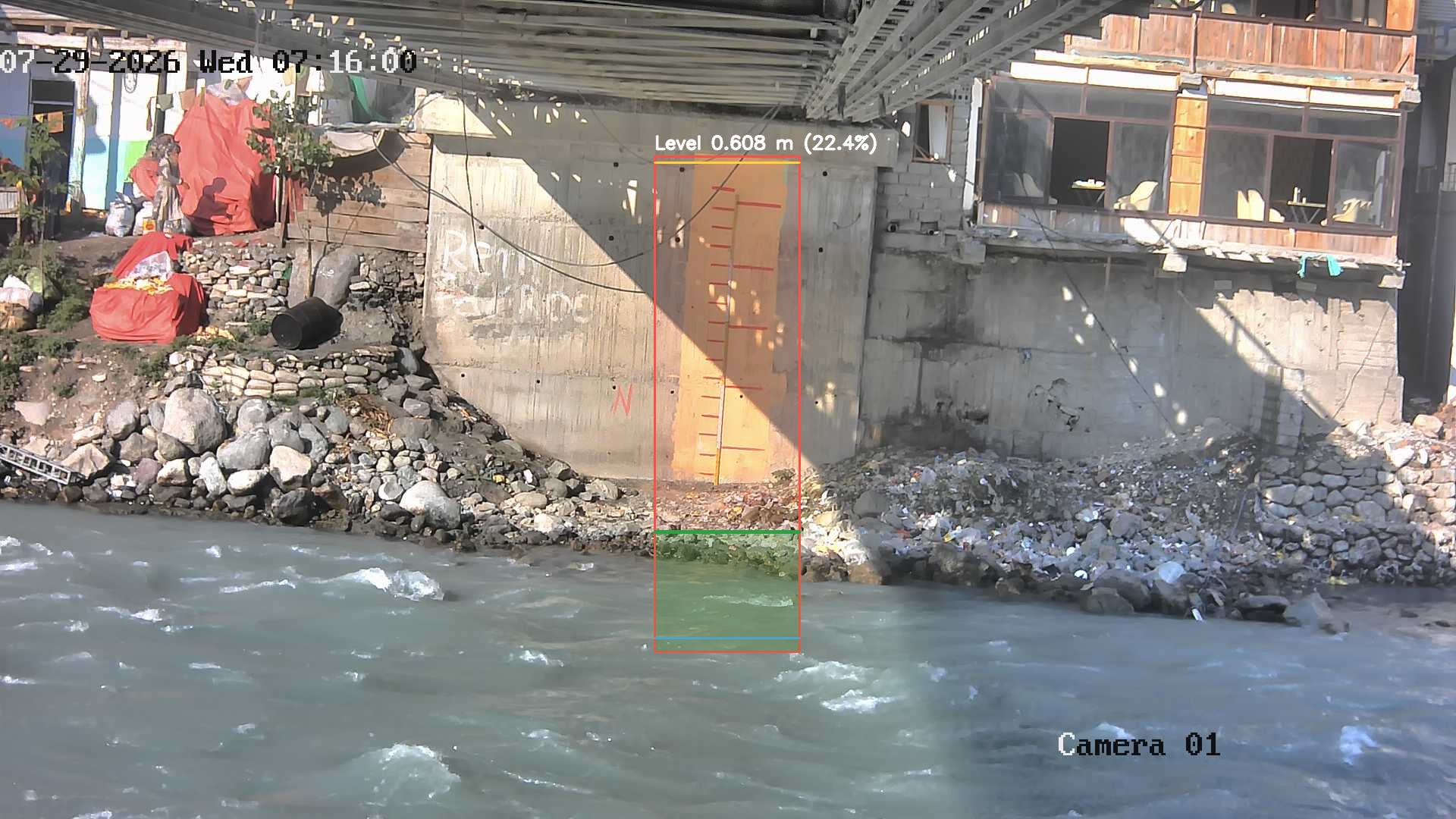 Latest frame with detected water level