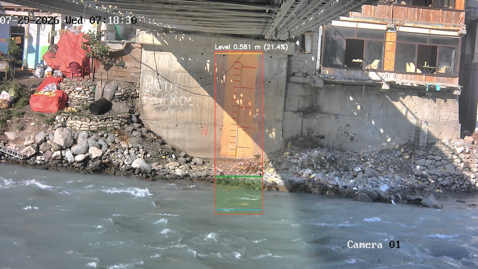 Latest frame with detected water level