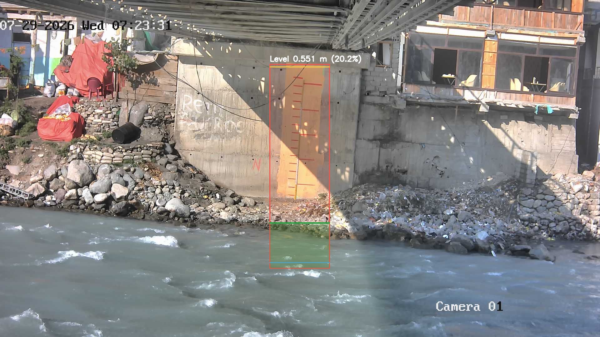 Latest frame with detected water level