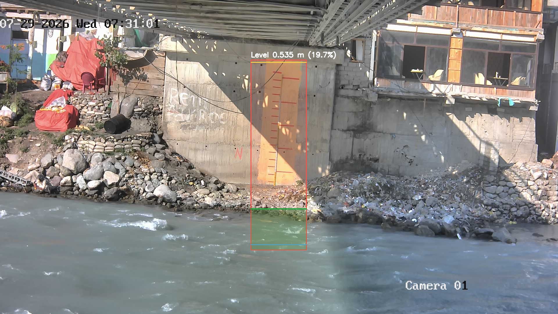Latest frame with detected water level