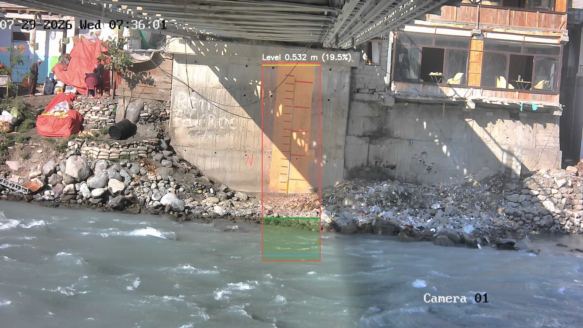 Latest frame with detected water level