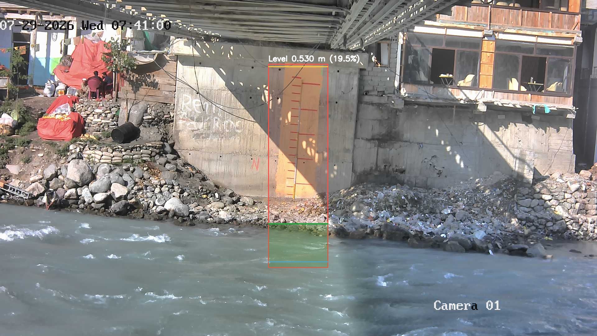 Latest frame with detected water level