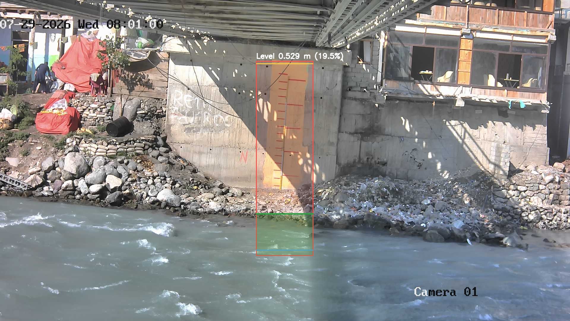 Latest frame with detected water level