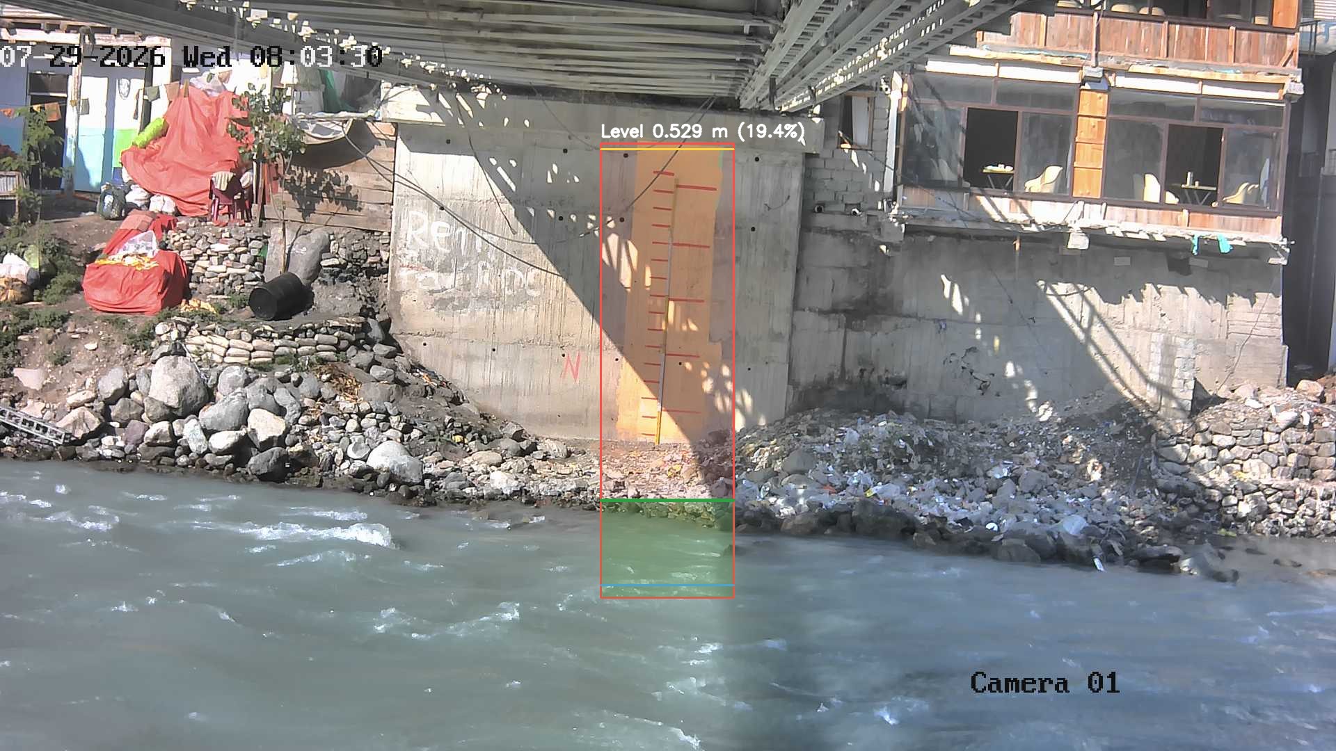 Latest frame with detected water level