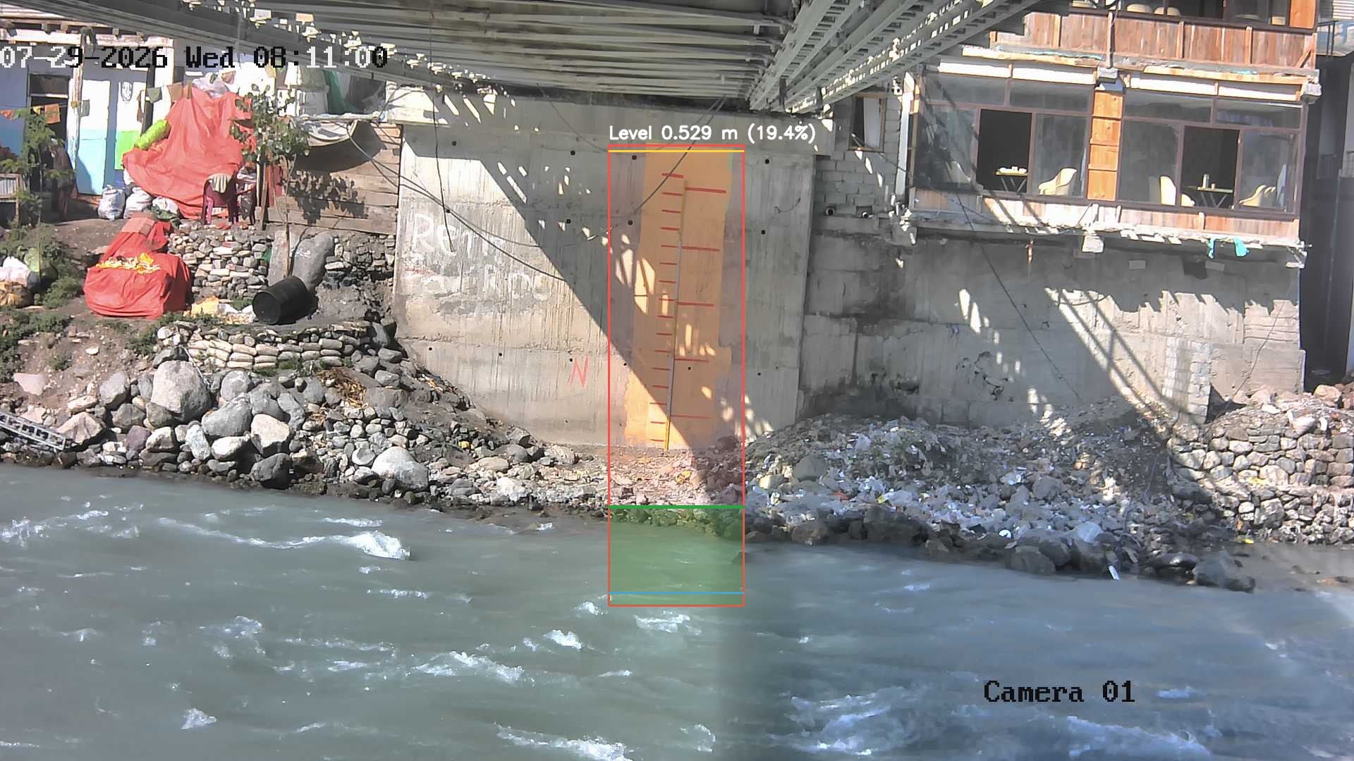 Latest frame with detected water level