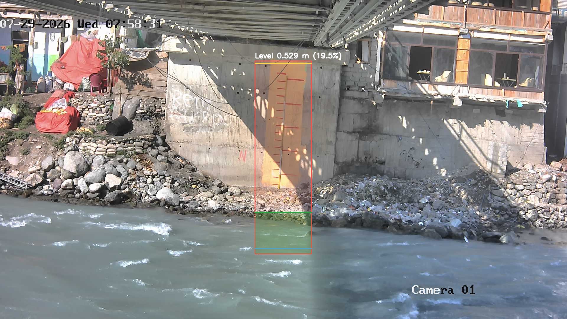 Latest frame with detected water level