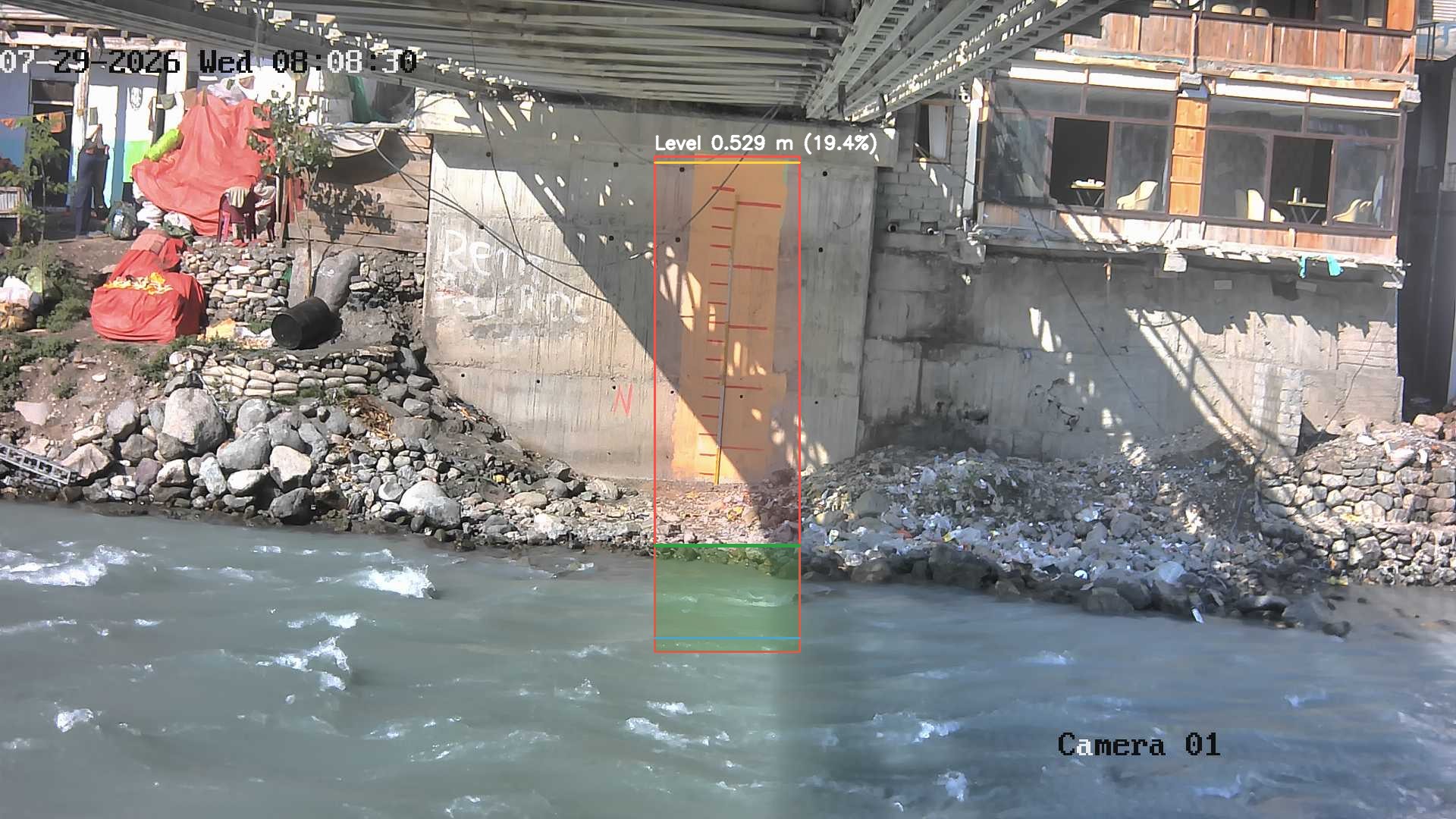 Latest frame with detected water level